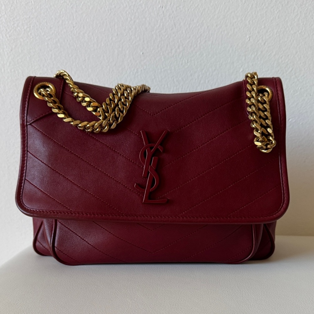 Saint Laurent RARE Burgundy Niki Medium Leather Bag with Gold Tone Hardware